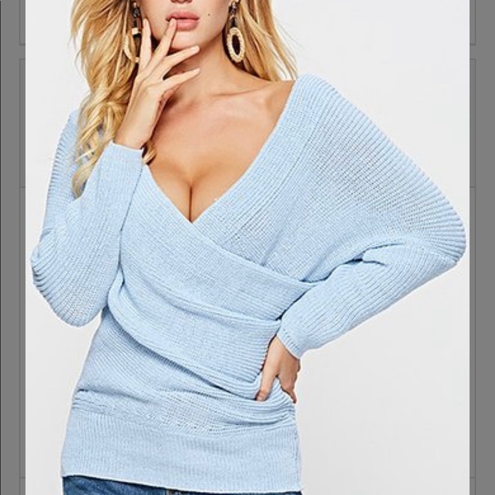 Blue V-Neck Surplice Sweater